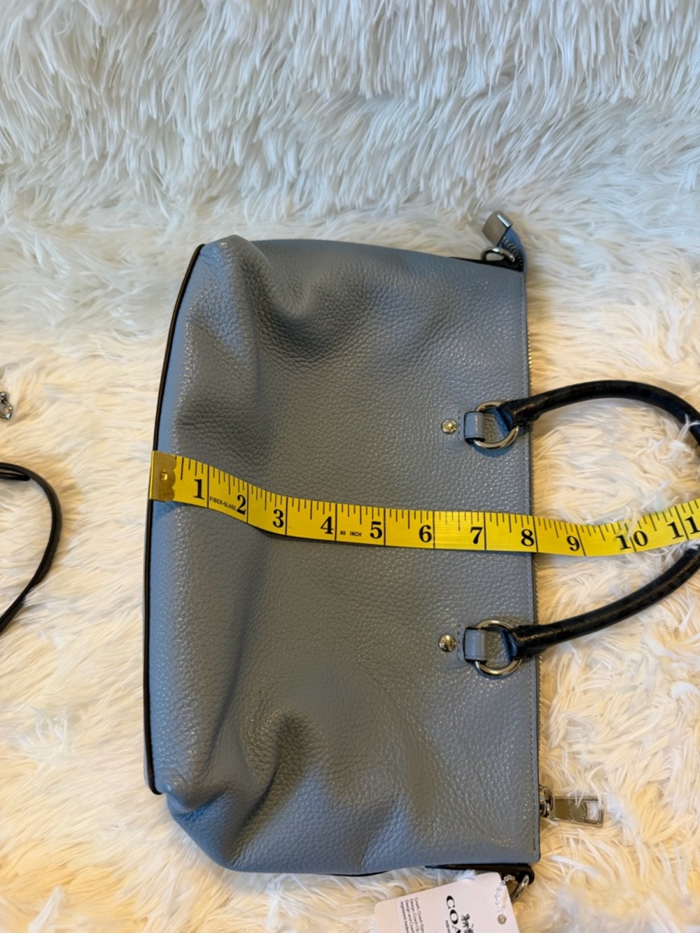 Coach Mini Emma Satchel Pebbled Leather in Dusty Blue with Exotic Handles - Picture 10 of 13